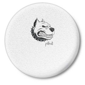 Значок с принтом Pitbull в Тюмени,  металл | круглая форма, металлическая застежка в виде булавки | Тематика изображения на принте: dog | питбуль | порода | рисунок | собака