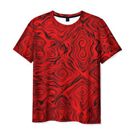 Мужская футболка 3D с принтом Tie-Dye red в Тюмени, 100% полиэфир | прямой крой, круглый вырез горловины, длина до линии бедер | волны | красный | разводы | текстура