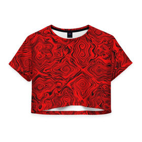 Женская футболка 3D укороченная с принтом Tie-Dye red в Тюмени, 100% полиэстер | круглая горловина, длина футболки до линии талии, рукава с отворотами | волны | красный | разводы | текстура