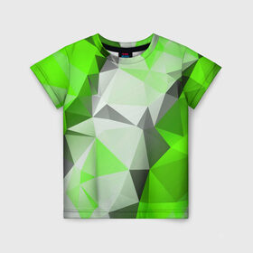 Детская футболка 3D с принтом Sport Abstract 2018 Green в Тюмени, 100% гипоаллергенный полиэфир | прямой крой, круглый вырез горловины, длина до линии бедер, чуть спущенное плечо, ткань немного тянется | абстракция | геометрия | желтый | краски | линии | мода | модные | пирамиды | полосы | серый | тренды | треугольники | узоры | фигуры | цвет