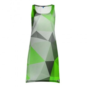 Платье-майка 3D с принтом Sport Abstract 2018 Green в Тюмени, 100% полиэстер | полуприлегающий силуэт, широкие бретели, круглый вырез горловины, удлиненный подол сзади. | абстракция | геометрия | желтый | краски | линии | мода | модные | пирамиды | полосы | серый | тренды | треугольники | узоры | фигуры | цвет