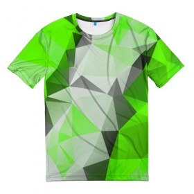 Мужская футболка 3D с принтом Sport Abstract 2018 Green в Тюмени, 100% полиэфир | прямой крой, круглый вырез горловины, длина до линии бедер | Тематика изображения на принте: абстракция | геометрия | желтый | краски | линии | мода | модные | пирамиды | полосы | серый | тренды | треугольники | узоры | фигуры | цвет