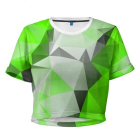 Женская футболка 3D укороченная с принтом Sport Abstract 2018 Green в Тюмени, 100% полиэстер | круглая горловина, длина футболки до линии талии, рукава с отворотами | абстракция | геометрия | желтый | краски | линии | мода | модные | пирамиды | полосы | серый | тренды | треугольники | узоры | фигуры | цвет