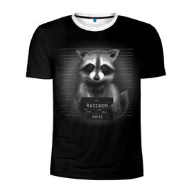 Мужская футболка 3D спортивная с принтом Енот Преступник в Тюмени, 100% полиэстер с улучшенными характеристиками | приталенный силуэт, круглая горловина, широкие плечи, сужается к линии бедра | Тематика изображения на принте: raccoon | виновен | полоскун | стражи