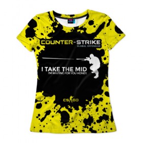 Женская футболка 3D с принтом Counter-Strike Go Mid в Тюмени, 100% полиэфир ( синтетическое хлопкоподобное полотно) | прямой крой, круглый вырез горловины, длина до линии бедер | cs go | global offensive | контр страйк | шутер