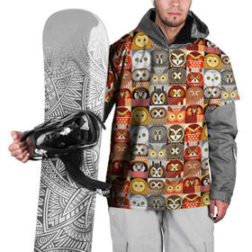 Накидка на куртку 3D с принтом Совы Плитка в Тюмени, 100% полиэстер |  | ассорти | вид | глаза | квадраты | кубики | орнитолог | паттерн | принт | птица | сова | филин