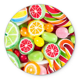 Коврик круглый с принтом Candy в Тюмени, резина и полиэстер | круглая форма, изображение наносится на всю лицевую часть | candy | colorful | lollipop | sweet | конфеты | леденцы | сладости