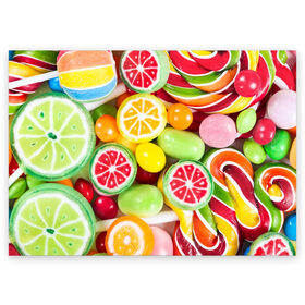 Поздравительная открытка с принтом Candy в Тюмени, 100% бумага | плотность бумаги 280 г/м2, матовая, на обратной стороне линовка и место для марки
 | candy | colorful | lollipop | sweet | конфеты | леденцы | сладости