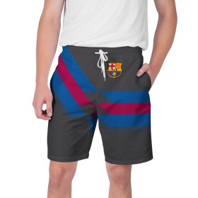 Мужские шорты 3D с принтом FC Barcelona #7 в Тюмени,  полиэстер 100% | прямой крой, два кармана без застежек по бокам. Мягкая трикотажная резинка на поясе, внутри которой широкие завязки. Длина чуть выше колен | fcb | барселона | геометрия | футбольный клуб