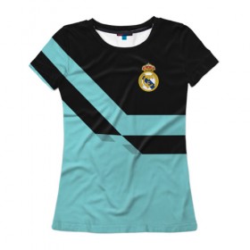 Женская футболка 3D с принтом Real Madrid 2018 #2 в Тюмени, 100% полиэфир ( синтетическое хлопкоподобное полотно) | прямой крой, круглый вырез горловины, длина до линии бедер | emirates | fc | real madrid | клуб | мяч | реал мадрид | эмблема