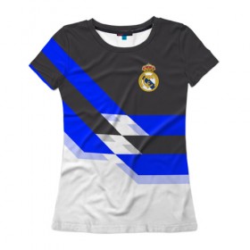Женская футболка 3D с принтом Real Madrid 2018 в Тюмени, 100% полиэфир ( синтетическое хлопкоподобное полотно) | прямой крой, круглый вырез горловины, длина до линии бедер | реал мадрид | эмблема