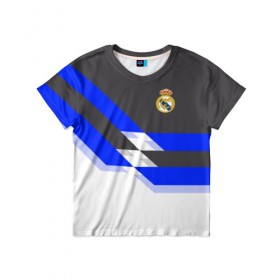Детская футболка 3D с принтом Real Madrid 2018 в Тюмени, 100% гипоаллергенный полиэфир | прямой крой, круглый вырез горловины, длина до линии бедер, чуть спущенное плечо, ткань немного тянется | реал мадрид | эмблема
