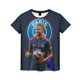 Женская футболка 3D с принтом Neymar PSG в Тюмени, 100% полиэфир ( синтетическое хлопкоподобное полотно) | прямой крой, круглый вырез горловины, длина до линии бедер | neymar psg | неймар | неймар псж | псж | футбол