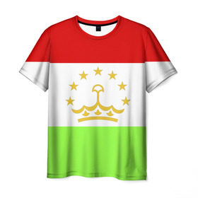 Мужская футболка 3D с принтом Флаг Таджикистана в Тюмени, 100% полиэфир | прямой крой, круглый вырез горловины, длина до линии бедер | Тематика изображения на принте: парчами точикистон | таджикистан | точикистон | флаг | флаг таджикистана