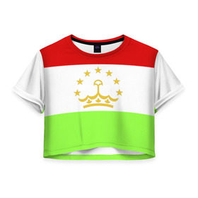 Женская футболка 3D укороченная с принтом Флаг Таджикистана в Тюмени, 100% полиэстер | круглая горловина, длина футболки до линии талии, рукава с отворотами | парчами точикистон | таджикистан | точикистон | флаг | флаг таджикистана