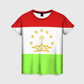 Женская футболка 3D с принтом Флаг Таджикистана в Тюмени, 100% полиэфир ( синтетическое хлопкоподобное полотно) | прямой крой, круглый вырез горловины, длина до линии бедер | парчами точикистон | таджикистан | точикистон | флаг | флаг таджикистана