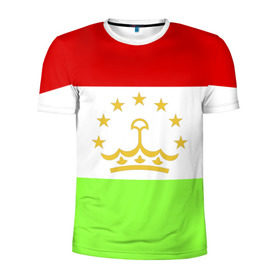 Мужская футболка 3D спортивная с принтом Флаг Таджикистана в Тюмени, 100% полиэстер с улучшенными характеристиками | приталенный силуэт, круглая горловина, широкие плечи, сужается к линии бедра | Тематика изображения на принте: парчами точикистон | таджикистан | точикистон | флаг | флаг таджикистана
