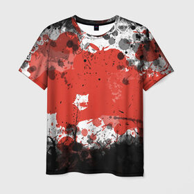 Мужская футболка 3D с принтом Брызги и пятна в Тюмени, 100% полиэфир | прямой крой, круглый вырез горловины, длина до линии бедер | белый | грязь | красный | кровь | пятна | черный