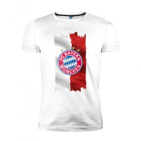 Мужская футболка премиум с принтом Bayern Munchen - Vintage style No. 3 в Тюмени, 92% хлопок, 8% лайкра | приталенный силуэт, круглый вырез ворота, длина до линии бедра, короткий рукав | bayern munchen | fcb | football | бавария мюнхен