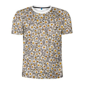 Мужская футболка 3D спортивная с принтом Ромашки в Тюмени, 100% полиэстер с улучшенными характеристиками | приталенный силуэт, круглая горловина, широкие плечи, сужается к линии бедра | белый | желтый | паттерн | поле | полевые | растения | ромашка | текстура | цветочки