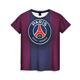 Женская футболка 3D с принтом Paris Saint-Germain в Тюмени, 100% полиэфир ( синтетическое хлопкоподобное полотно) | прямой крой, круглый вырез горловины, длина до линии бедер | Тематика изображения на принте: psg | париж | псж | форма | футбол