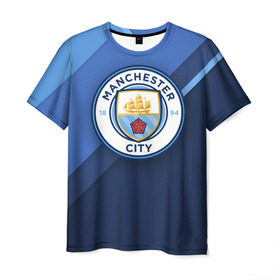 Мужская футболка 3D с принтом Манчестер Сити в Тюмени, 100% полиэфир | прямой крой, круглый вырез горловины, длина до линии бедер | Тематика изображения на принте: city | manchester | горожане | манчестер | сити | футбол | юнайтед