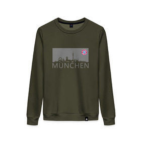 Женский свитшот хлопок с принтом Bayern Munchen - Munchen City grey (2018) в Тюмени, 100% хлопок | прямой крой, круглый вырез, на манжетах и по низу широкая трикотажная резинка  | bayern munchen | fcb | football | бавария мюнхен