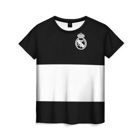 Женская футболка 3D с принтом Real Madrid Black Collection в Тюмени, 100% полиэфир ( синтетическое хлопкоподобное полотно) | прямой крой, круглый вырез горловины, длина до линии бедер | emirates | fc | real madrid | клуб | мяч | реал мадрид