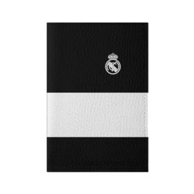 Обложка для паспорта матовая кожа с принтом Real Madrid Black Collection в Тюмени, натуральная матовая кожа | размер 19,3 х 13,7 см; прозрачные пластиковые крепления | emirates | fc | real madrid | клуб | мяч | реал мадрид