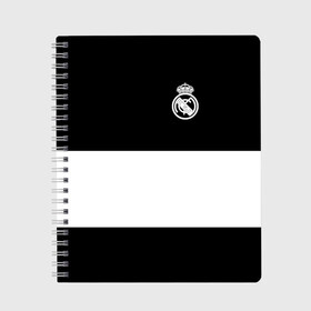 Тетрадь с принтом Real Madrid Black Collection в Тюмени, 100% бумага | 48 листов, плотность листов — 60 г/м2, плотность картонной обложки — 250 г/м2. Листы скреплены сбоку удобной пружинной спиралью. Уголки страниц и обложки скругленные. Цвет линий — светло-серый
 | emirates | fc | real madrid | клуб | мяч | реал мадрид