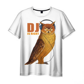 Мужская футболка 3D с принтом Диджей прав в Тюмени, 100% полиэфир | прямой крой, круглый вырез горловины, длина до линии бедер | dj | music | вечеринка | диджей | клуб | музыка | наушники | пернатые | птица | сова | тусовка | филин