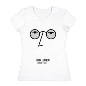 Женская футболка хлопок с принтом Джон Ленон 1 в Тюмени, 100% хлопок | прямой крой, круглый вырез горловины, длина до линии бедер, слегка спущенное плечо | 