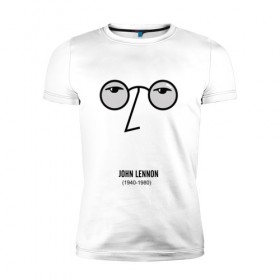 Мужская футболка премиум с принтом Джон Ленон 1 в Тюмени, 92% хлопок, 8% лайкра | приталенный силуэт, круглый вырез ворота, длина до линии бедра, короткий рукав | Тематика изображения на принте: 