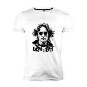 Мужская футболка премиум с принтом Джон Леннон 4 в Тюмени, 92% хлопок, 8% лайкра | приталенный силуэт, круглый вырез ворота, длина до линии бедра, короткий рукав | Тематика изображения на принте: john lennon | the beatles | битлс | джон леннон