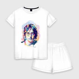 Женская пижама с шортиками хлопок с принтом Джон Леннон 6 в Тюмени, 100% хлопок | футболка прямого кроя, шорты свободные с широкой мягкой резинкой | john lennon | the beatles | битлс | джон леннон