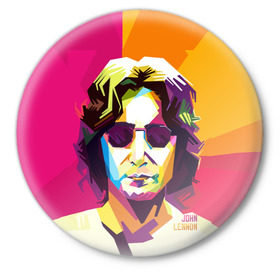 Значок с принтом Джон Леннон 7 в Тюмени,  металл | круглая форма, металлическая застежка в виде булавки | 
