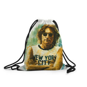Рюкзак-мешок 3D с принтом Джон Леннон 10 в Тюмени, 100% полиэстер | плотность ткани — 200 г/м2, размер — 35 х 45 см; лямки — толстые шнурки, застежка на шнуровке, без карманов и подкладки | john lennon | the beatles | битлс | джон леннон