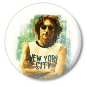 Значок с принтом Джон Леннон 10 в Тюмени,  металл | круглая форма, металлическая застежка в виде булавки | john lennon | the beatles | битлс | джон леннон