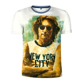 Мужская футболка 3D спортивная с принтом Джон Леннон 10 в Тюмени, 100% полиэстер с улучшенными характеристиками | приталенный силуэт, круглая горловина, широкие плечи, сужается к линии бедра | john lennon | the beatles | битлс | джон леннон