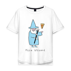Мужская футболка хлопок Oversize с принтом Заклинатель пиццы в Тюмени, 100% хлопок | свободный крой, круглый ворот, “спинка” длиннее передней части | magic | pizza | wizzard | арт | волшебник | маг | магия | пицца