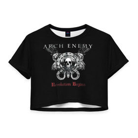 Женская футболка 3D укороченная с принтом Arch Enemy в Тюмени, 100% полиэстер | круглая горловина, длина футболки до линии талии, рукава с отворотами | alissa white gluz | arch enemy | алисса уайт глаз | арч энеми