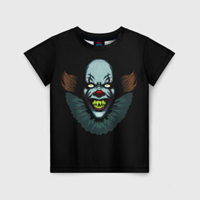 Детская футболка 3D с принтом Clown в Тюмени, 100% гипоаллергенный полиэфир | прямой крой, круглый вырез горловины, длина до линии бедер, чуть спущенное плечо, ткань немного тянется | horror | pennywise | stephen king | клоун | оно | пеннивайз | стивен кинг | ужасы | хоррор