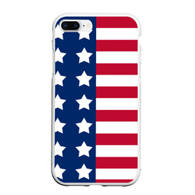 Чехол для iPhone 7Plus/8 Plus матовый с принтом USA FLAG АМЕРИКАНСКИЙ ФЛАГ в Тюмени, Силикон | Область печати: задняя сторона чехла, без боковых панелей | star | usa | америка | белый | звезды | красный | линии | полосы | популярные | синий | сша | триколор | туристические | флаг | цвет | штаты