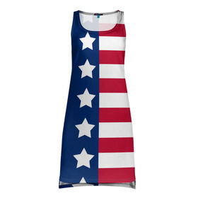 Платье-майка 3D с принтом USA Flag в Тюмени, 100% полиэстер | полуприлегающий силуэт, широкие бретели, круглый вырез горловины, удлиненный подол сзади. | star | usa | америка | белый | звезды | красный | линии | полосы | популярные | синий | сша | триколор | туристические | флаг | цвет | штаты