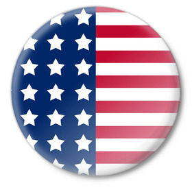 Значок с принтом USA Flag в Тюмени,  металл | круглая форма, металлическая застежка в виде булавки | Тематика изображения на принте: star | usa | америка | белый | звезды | красный | линии | полосы | популярные | синий | сша | триколор | туристические | флаг | цвет | штаты