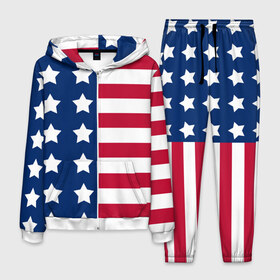 Мужской костюм 3D с принтом USA Flag в Тюмени, 100% полиэстер | Манжеты и пояс оформлены тканевой резинкой, двухслойный капюшон со шнурком для регулировки, карманы спереди | star | usa | америка | белый | звезды | красный | линии | полосы | популярные | синий | сша | триколор | туристические | флаг | цвет | штаты