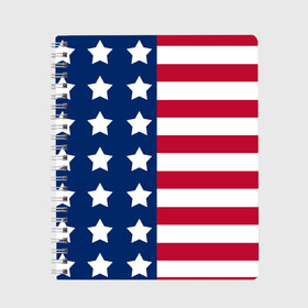 Тетрадь с принтом USA FLAG АМЕРИКАНСКИЙ ФЛАГ в Тюмени, 100% бумага | 48 листов, плотность листов — 60 г/м2, плотность картонной обложки — 250 г/м2. Листы скреплены сбоку удобной пружинной спиралью. Уголки страниц и обложки скругленные. Цвет линий — светло-серый
 | star | usa | америка | белый | звезды | красный | линии | полосы | популярные | синий | сша | триколор | туристические | флаг | цвет | штаты