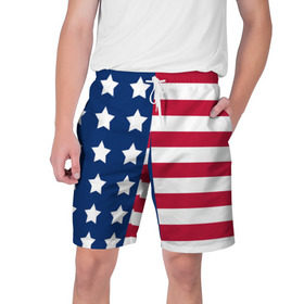 Мужские шорты 3D с принтом USA Flag в Тюмени,  полиэстер 100% | прямой крой, два кармана без застежек по бокам. Мягкая трикотажная резинка на поясе, внутри которой широкие завязки. Длина чуть выше колен | star | usa | америка | белый | звезды | красный | линии | полосы | популярные | синий | сша | триколор | туристические | флаг | цвет | штаты
