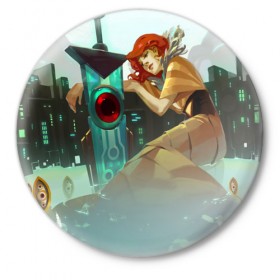 Значок с принтом Transistor 25 в Тюмени,  металл | круглая форма, металлическая застежка в виде булавки | Тематика изображения на принте: 