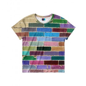 Детская футболка 3D с принтом Кирпичи в Тюмени, 100% гипоаллергенный полиэфир | прямой крой, круглый вырез горловины, длина до линии бедер, чуть спущенное плечо, ткань немного тянется | андеграунд | кирпичи | краски | стена | хард | цвет